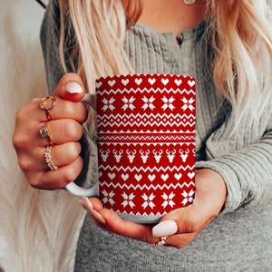 Oversized Holiday Cheer Sweater Weather Ceramic Mug, Cute Large Festive Coffee Cup, Christmas Cocoa Gift Coworker, Hot Chocolate Latte Mug