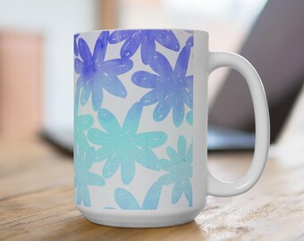 Große keramische Kaffeetasse mit Blumenmuster, 15 Unzen Kaffeetasse mit wilden Blumen, Geschenk für Lieblingslehrer, Kaffeeliebhaber, Gänseblümchen-Druck