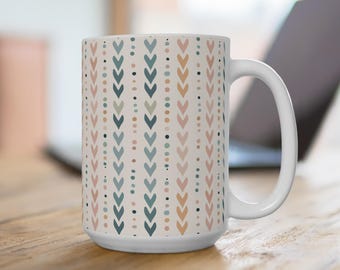 Heart Arrow Pattern Mug | Pastel Stripe Ceramic Coffee Cup