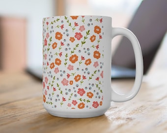 Große bunte keramische Blumenkaffeetasse, 15 Unzen Kaffeetasse mit wilden Blumen, Geschenk für Lieblingslehrer, Kaffeeliebhaber, Blumendruck