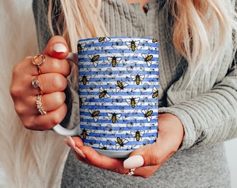 Oversized Honey Bee Mug, Large 15oz Cute Bumble Bee Coffee Cup, Save the Bees, Birthday Gift for Gardener, Flowers Garden, Kitchen Decor