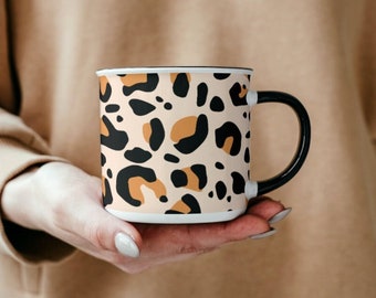 Leopard Print Enamel Camp Cup, Cheetah Coffee Cup, Large Mug, Wild Cat Print, Gift for Her, Gift for Women, Wild Animal Lover, Cat Lover