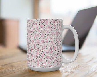 Pink Peppermint Confetti Christmas Hot Chocolate Mug | 15oz Ceramic Pattern
