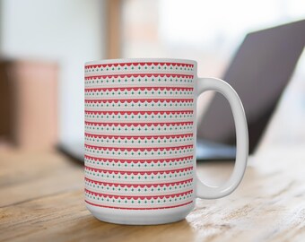 Red Teal Christmas Stripe Pattern Mug 15oz | Cute Repeat Print