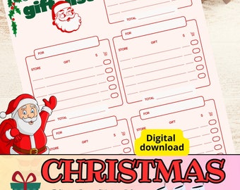 Weihnachtsgeschenkliste zum Ausdrucken, Weihnachtsgeschenk-Tracker, Weihnachtseinkaufsplaner, Geschenk-Checkliste (PDF)