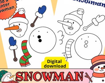Marioneta articulada de muñeco de nieve imprimible, manualidad navideña de papel para niños, actividad para colorear navideña, adorno navideño DIY, juego de Navidad
