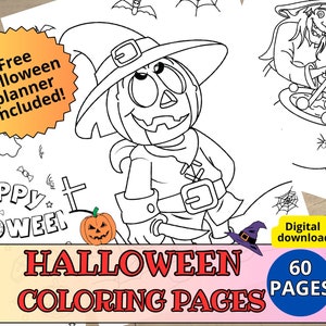 60 Halloween Coloring Pages for kids, Halloween Printables, Fall Coloring Sheets, pumpkin Coloring Pages, autumn activity Pages for children