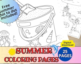 Summer Coloring Pages for Kids, 25 Printable Beach Coloring Sheets, Summer Vacation Activity Book PDF, Tropical Coloring Pages for children