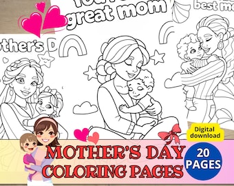 Mothers Day Coloring Pages for Kids Teens, 20 Printable Mom and Child Coloring Sheets, Inclusive Mothers Day Activity PDF Gift, Best mother