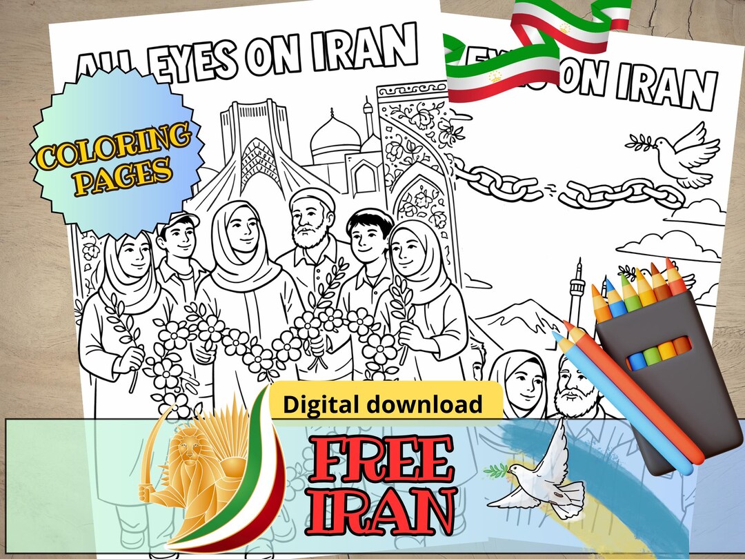 Free Iran Coloring Page, All Eyes on Iran Illustration, Support Iran ...