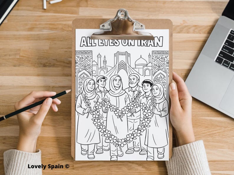 Free Iran Coloring Page, All Eyes on Iran Illustration, Support Iran ...