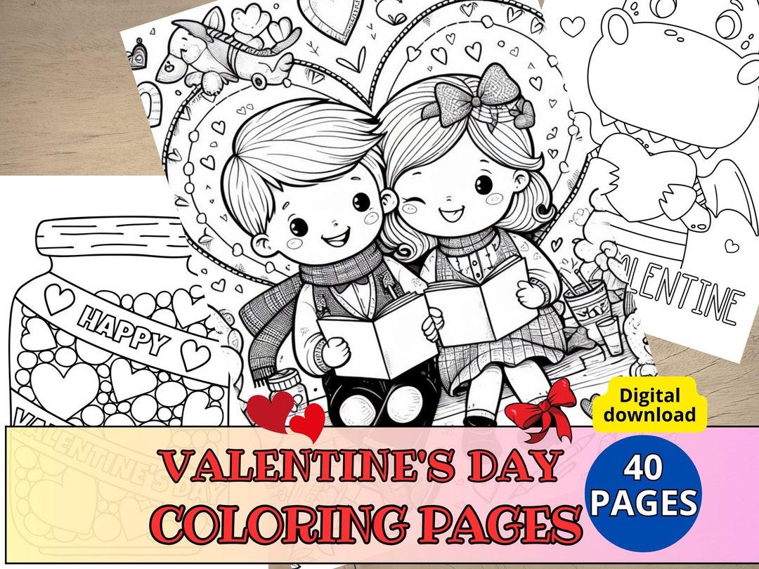 40 Valentine's Day Coloring Pages for Kids and Adults, Valentines ...