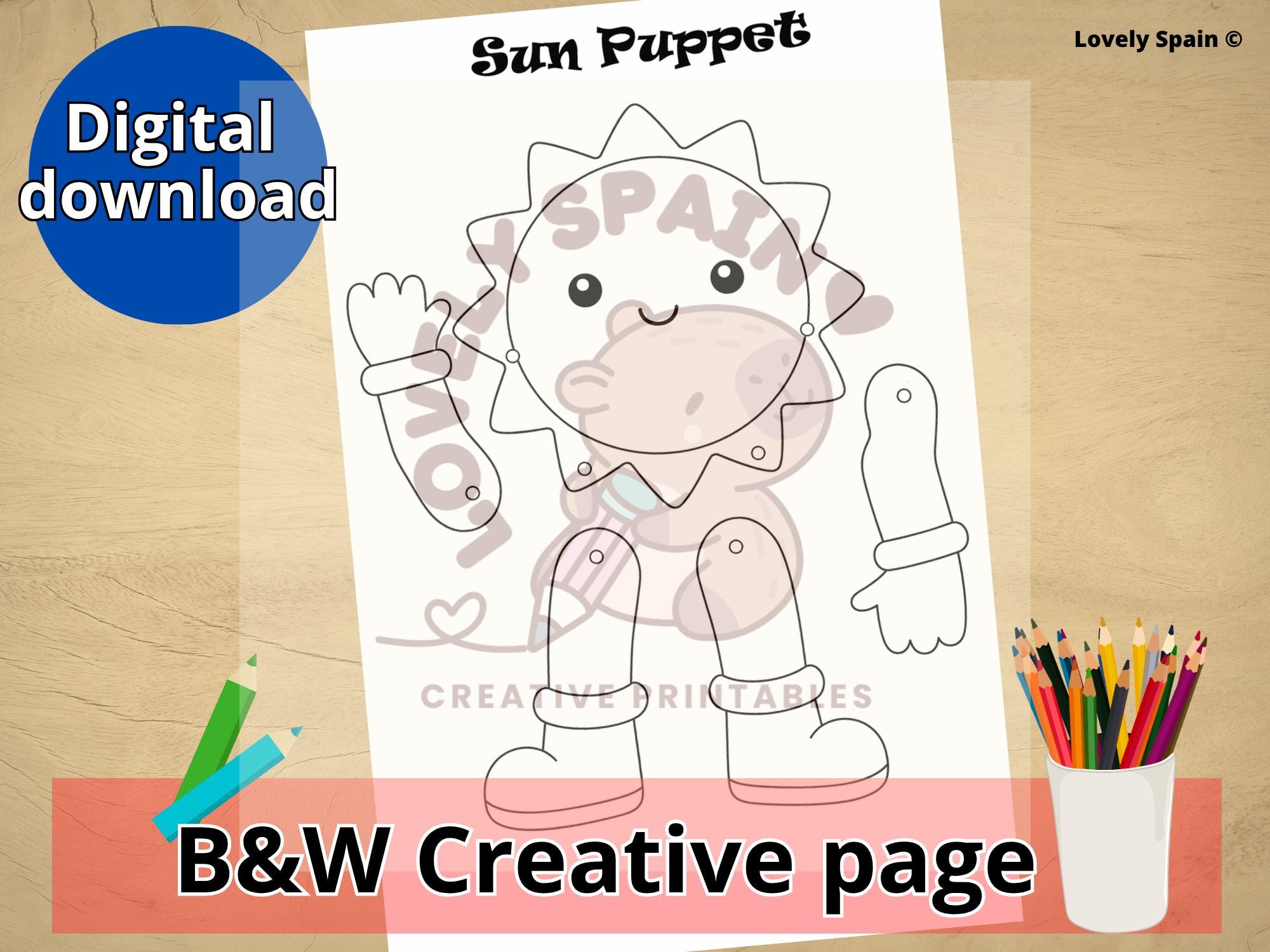 Sun Puppet Printable PDF, Articulated Paper Puppet Craft, Summer Kids ...