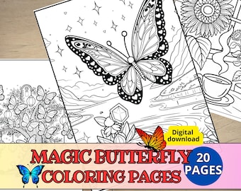 Butterfly Coloring Pages for Adults Printable PDF, 20 Intricate Butterfly & Flower Designs, Mandala Coloring Book, Relaxing Coloring Sheets