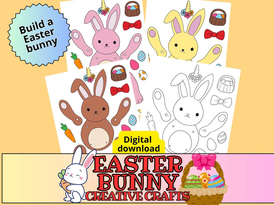 Easter Rabbit Craft Printable Printable Easter Bunny Craft for Kids, Easter Rabbit Articulated Puppet ...