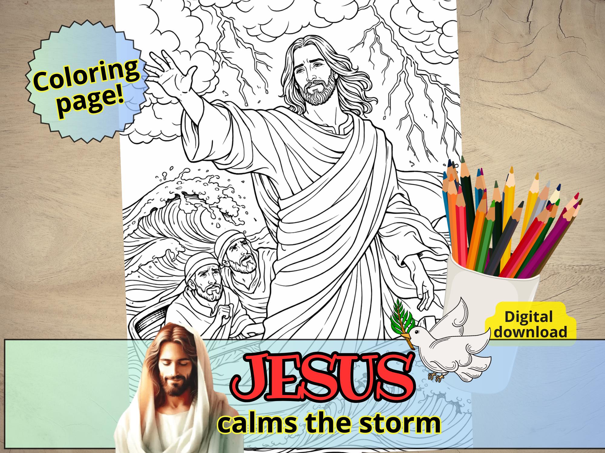 Jesus Calms the Storm Coloring Page Printable, Bible Story Coloring ...