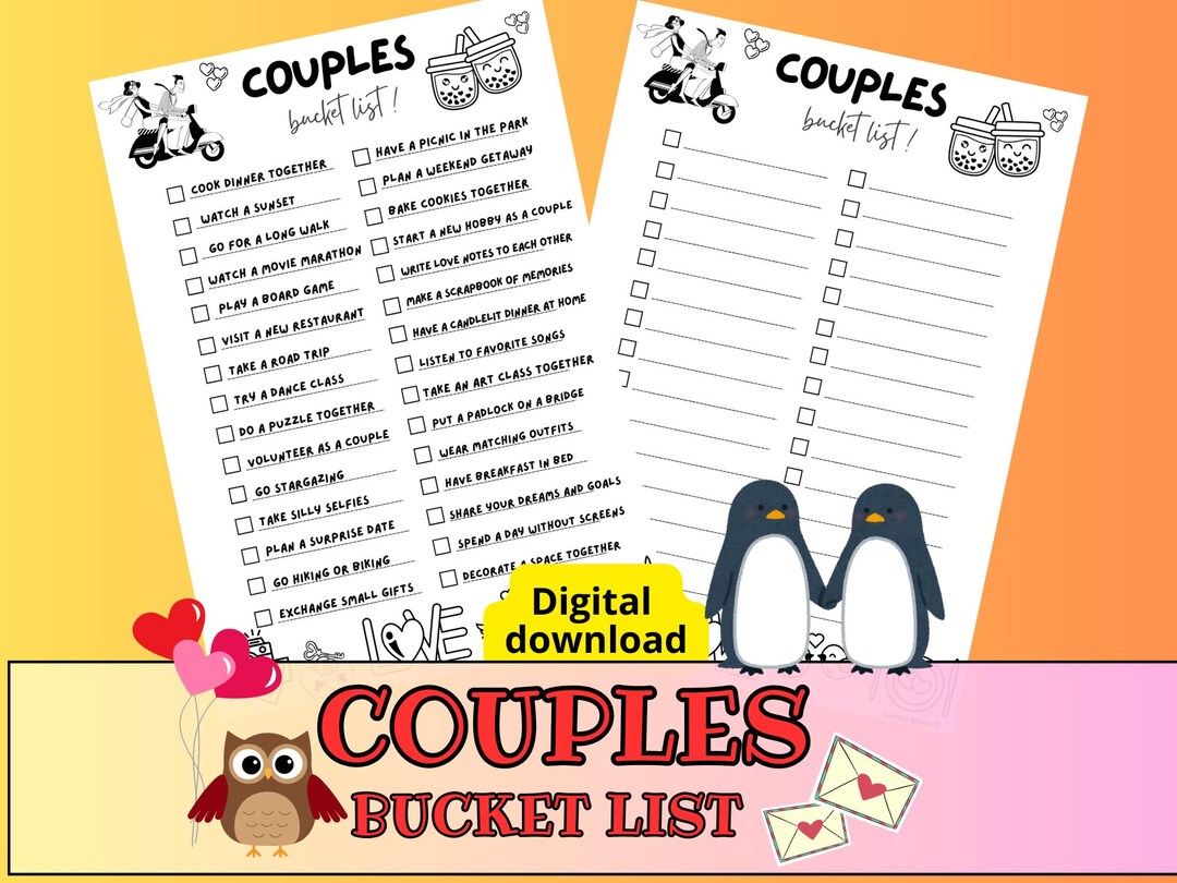 Couples Bucket List Printable, Date Night Ideas, Couples Activities ...