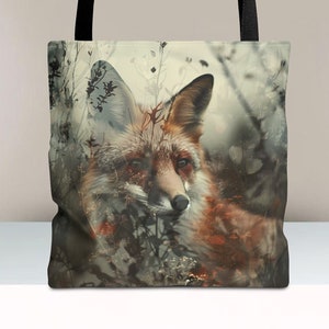 Goblincore Fox Tote Bag, Whimsigoth Witchcore Style, Dark Academia William Morris Inspired, Reusable Fairycore Grocery Bag
