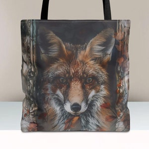 Whimsigoth Fox Tote Bag Dark Cottagecore Academia Style, Witchy Gift For Her, Reusable Grocery & Fairycore Shoulder Bag, Renard Motif 1