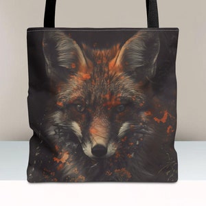 Gothic Fox Tote Bag, Goblincore Whimsigoth Fox Print, Dark Academia Shoulder Bag, Reusable Grocery Bag, Witchy Gift, William Morris Inspired