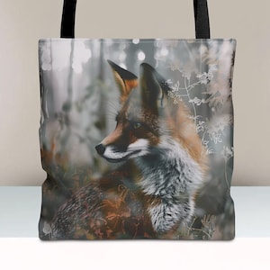 Whimsigoth Fox Tote Bag Dark Cottagecore Academia Style, Witchy Gift For Her, Reusable Grocery & Fairycore Shoulder Bag, Renard Motif 4