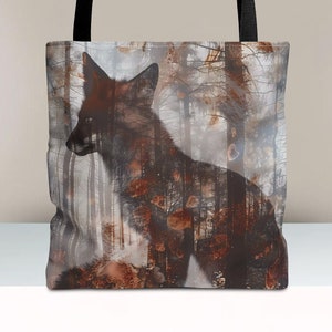 Whimsigoth Fox Tote Bag Dark Cottagecore Academia Style, Witchy Gift For Her, Fairycore Shoulder Bag Reusable Grocery