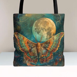 Lunar Moth Tote Bag, Embrace Cottagecore with Luna, Celestial, and Gothic Elements, Witchy Aesthetic