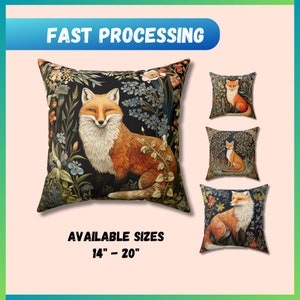 Whimsical William Morris Inspired Fox Pillow, Magic Artisan Throw Pillow, Decorative Fox Throw Pillow