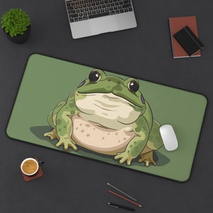 Chubby Frog Gaming Desk Mat, Kawaii Style Workspace Decor, Gamer Mouse Pad - Available in Small, Medium, Large