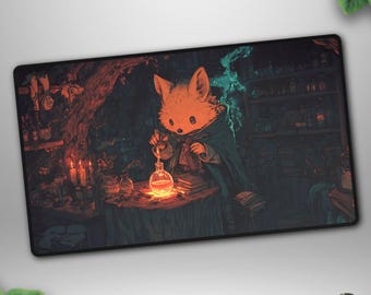 Fox Alchemist TCG Playmat, Cozy Wizard Deskmat, Cottagecore Potion Gaming Mat