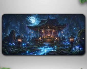 Moonlit Shrine TCG Playmat, Enchanted Forest Deskmat, Mystical Temple Gaming Mat
