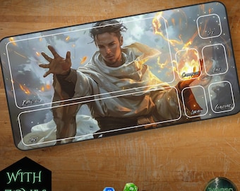 MTG Playmat with Zones, Holy Wizard Theme TCG Playmat, Trading Card Game Accessories, Gifts for Gamers, Unofficial MtG Playmat, EDH Friendly