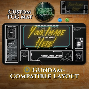 Gundam Compatible TCG Playmat With Zones, Unofficial Gundam TCG Gift, Custom Upload Your Image Playmat, Personalized Mat, TCG Accessories