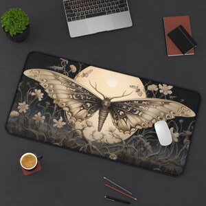 Moon Moth Gaming Desk Mat, Whimsigoth Witchy Mouse Pad, Celestial Desk Accessories, Dark Witchy Aesthetic, Whimsigoth Desktop Pad