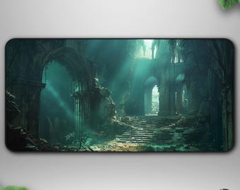 Ancient Ruins Deskmat, Sunlit Temple Landscape, Large Gaming Mat