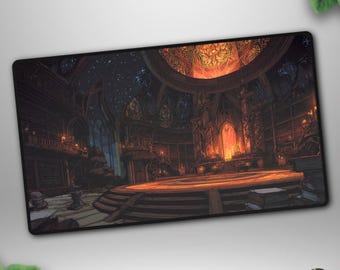 Grand Arcanum Library TCG Playmat, Gothic Wizard Study Deskmat, Fantasy MTG Gaming Mat