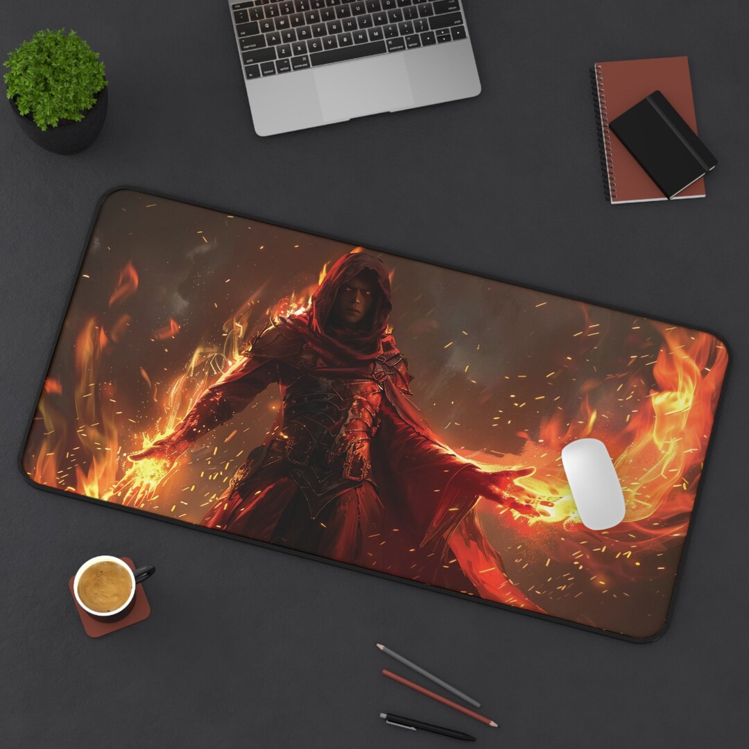 Pyromancer Fire Wizard MTG Inspired Desk Mat, TCG Playmat, RPG Gift for ...