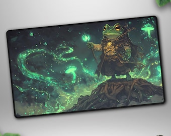 Frog Wizard TCG Playmat, Fantasy MTG Deskmat, Magic Forest Gaming Mat