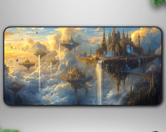 Sky Kingdom TCG Playmat, Floating City Fantasy Realm, Gift for Gamers