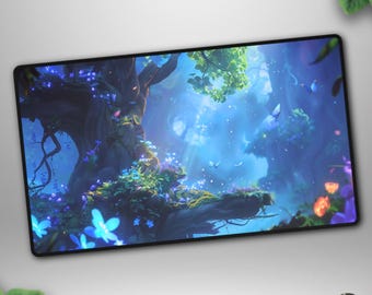 Enchanted Forest Deskmat, Fantasy Nature TCG Playmat, Mystic Tree Gaming Mat