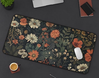 Vintage Desk Mat, Enchanted Garden Floral, Gamer Desk Pad, Nature-Themed Desktop Accessories