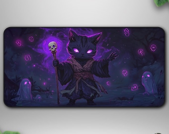 Void Summoner Cat Playmat, Dark Fantasy TCG Deskmat, Purple Spellcaster Gaming Mat, Gift for Gamers