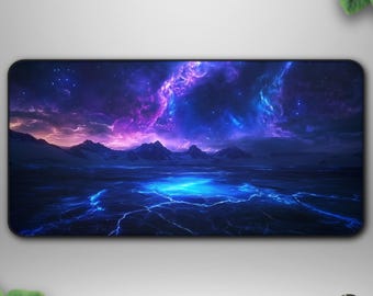 Cosmic Tundra Playmat, Icy Rift Fantasy TCG Mat, Celestial Night Sky Deskmat Gift for Gamers