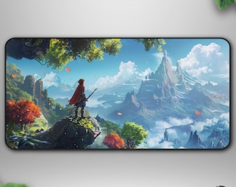 Fantasy Mountain Quest Deskmat, Epic Adventure Landscape, Large Gaming Desk Pad
