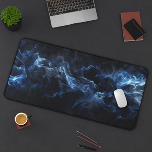 Electric Blue Smoke Desk Mat, Dynamic Abstract Art Mouse Pad, TCG Playmat, Gift For Gamers - Available in Small, Medium, Large