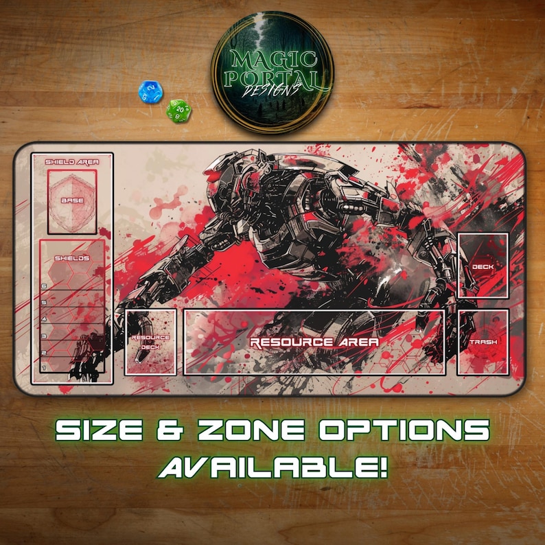 Gundam Compatible TCG Playmat With Zones, Unofficial Gundam TCG Gift For Gamers, Mecha Desk Mat, Anime Playmat, TCG Accessories image 1