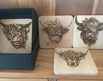Set of 4 Hairy Cow Coasters gift boxed