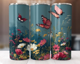 Opakowanie na kubek Butterfly Tumbler, 20 oz Skinny Tumbler, Motyle png, Wzór sublimacji, png Instant, TYLKO CYFROWE, Prosty wzór Tumbler