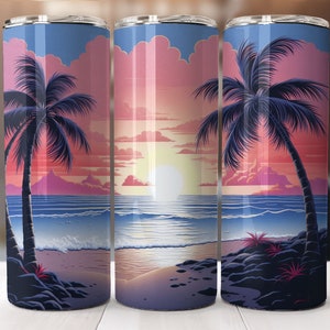 20 oz Skinny Tumbler Sublimation Beach Tumbler Wrap Design PNG Instant DIGITAL ONLY, Straight Design Tumbler Template