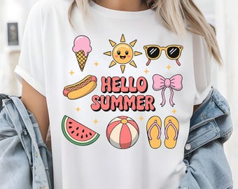 Hello Summer PNG, Trendy Summer Clipart, Kawaii Beach PNG, Ice Cream Sublimation PNG, Cute Watermelon png, png For Shirts, Funny Trendy png